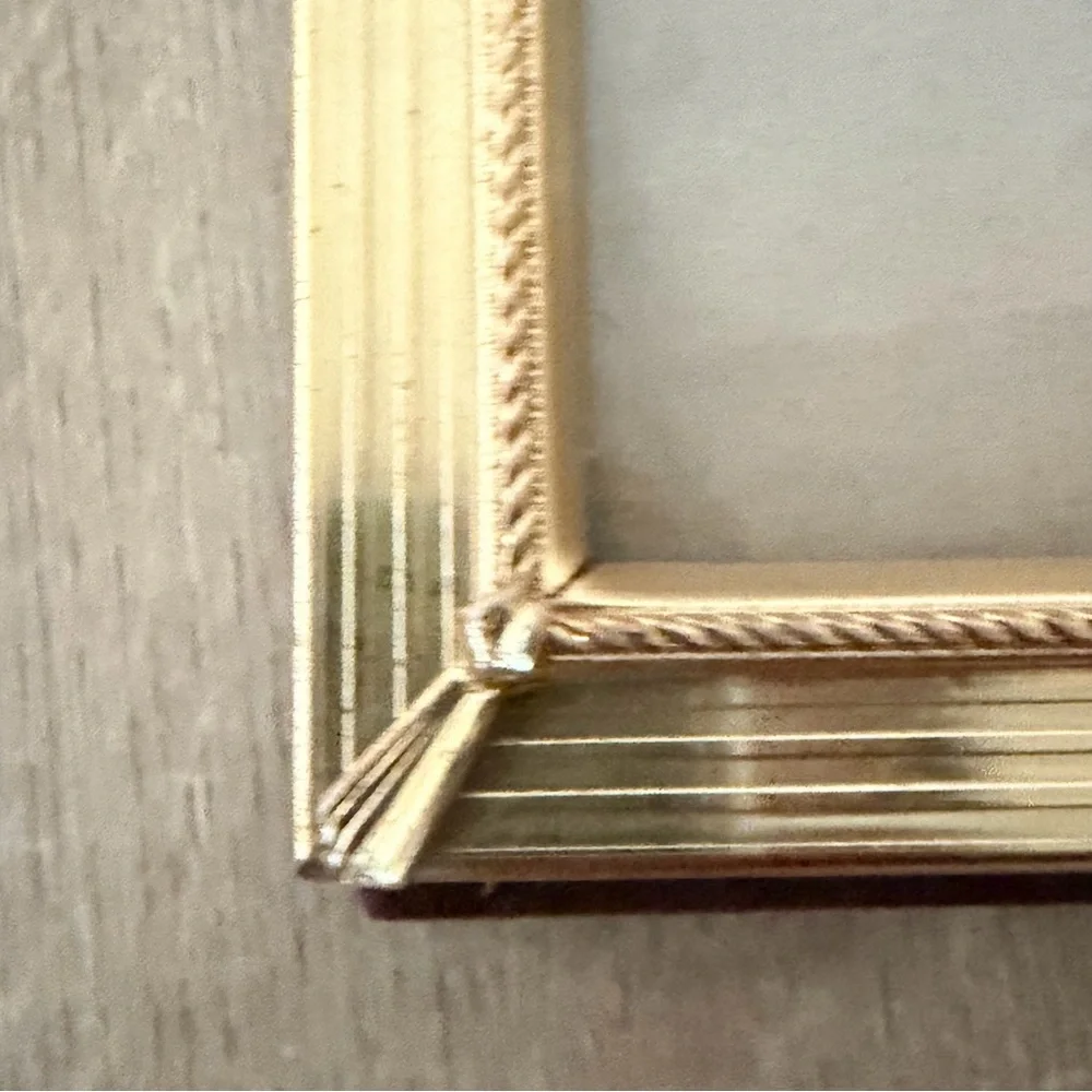 Vintage MCM Gold Tone Metal Photo Picture Frame Velet Back Standing Or Wall 5x7”